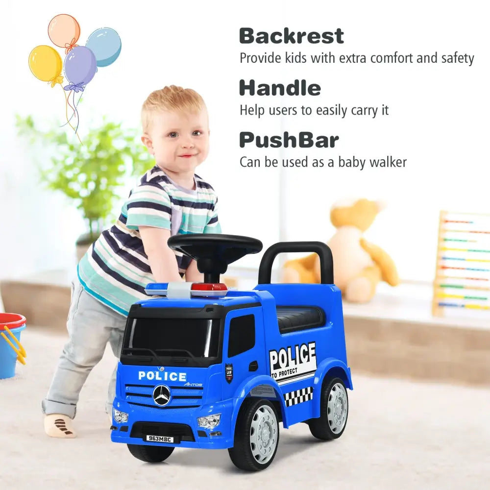 Mercedes Benz Kids Ride On Push Licensed Police Car-Blue - Blue - Push & Pedal Ride On Toys