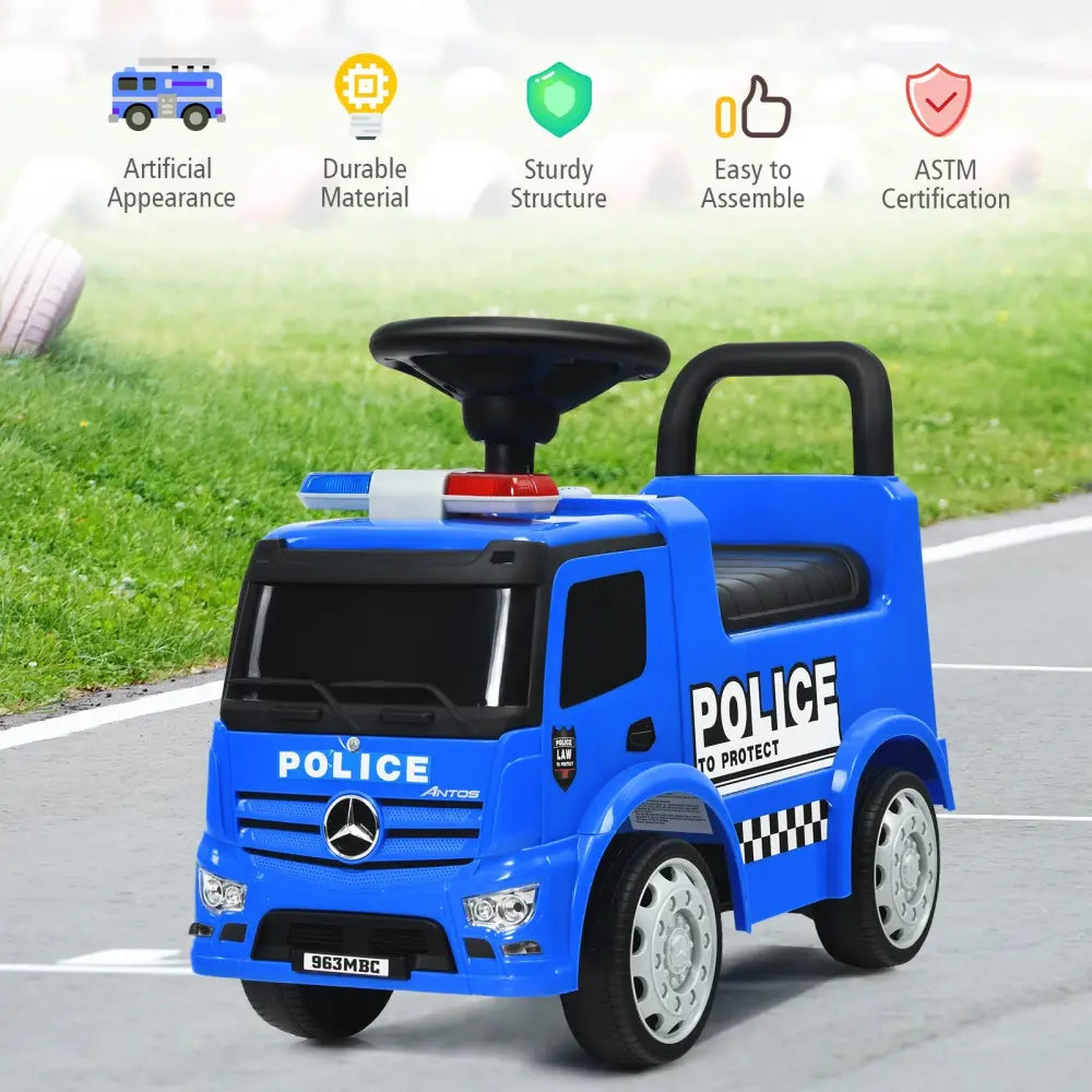 Mercedes Benz Kids Ride On Push Licensed Police Car-Blue - Blue - Push & Pedal Ride On Toys