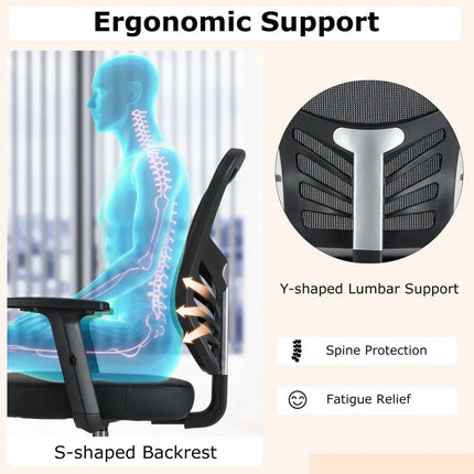 Mesh Drafting Chair Office Chair with Adjustable Armrests and Foot-Ring-Black - Black - Mesh Chairs