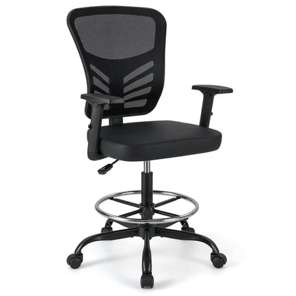 Mesh Drafting Chair Office Chair with Adjustable Armrests and Foot-Ring-Black - Black - Mesh Chairs