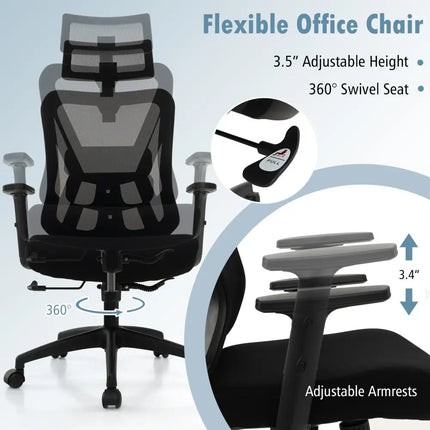 Mesh Ergonomic Office Chair Adjustable Swivel Task Chair with Rocking Backrest-Black - Black - Mesh Chairs