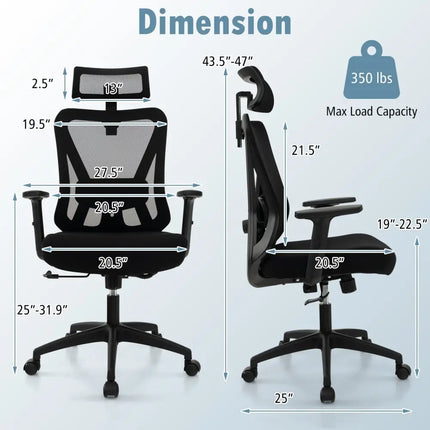 Mesh Ergonomic Office Chair Adjustable Swivel Task Chair with Rocking Backrest-Black - Black - Mesh Chairs