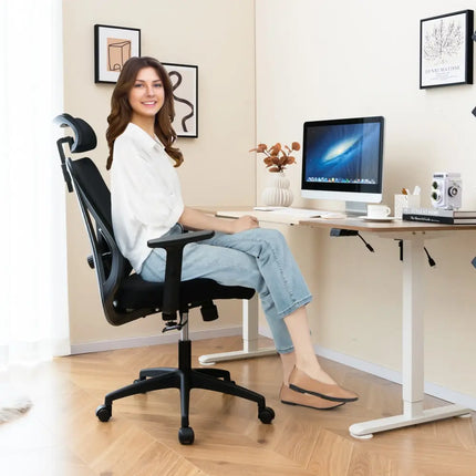 Mesh Ergonomic Office Chair Adjustable Swivel Task Chair with Rocking Backrest-Black - Black - Mesh Chairs