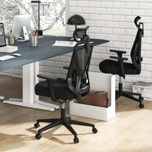 Mesh Ergonomic Office Chair Adjustable Swivel Task Chair with Rocking Backrest-Black - Black - Mesh Chairs
