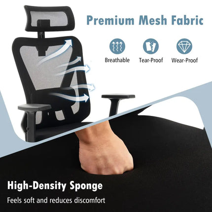 Mesh Ergonomic Office Chair Adjustable Swivel Task Chair with Rocking Backrest-Black - Black - Mesh Chairs