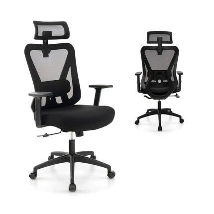 Mesh Ergonomic Office Chair Adjustable Swivel Task Chair with Rocking Backrest-Black - Black - Mesh Chairs