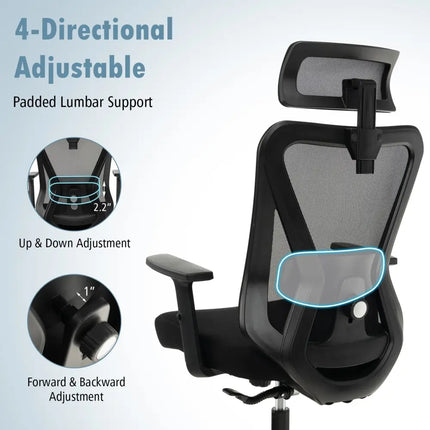Mesh Ergonomic Office Chair Adjustable Swivel Task Chair with Rocking Backrest-Black - Black - Mesh Chairs