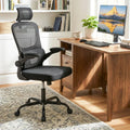 Mesh Office Chair with Adaptive Lumbar Support Flip-up Armrests Reclining Backrest-Black - Black - Ergonomic Chairs