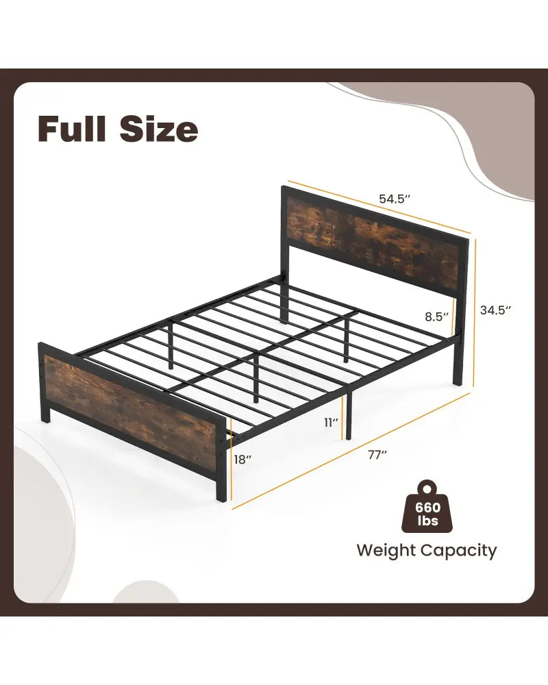 Metal Bed Frame with Headboard and Footboard-Full Size - Simple Bed Frame
