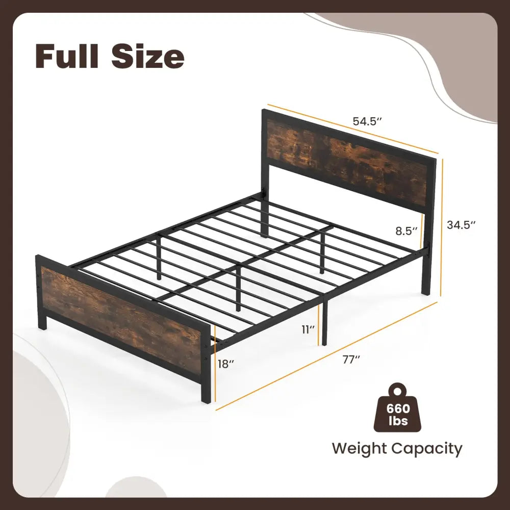 Metal Bed Frame with Headboard and Footboard-Full Size - Simple Bed Frame
