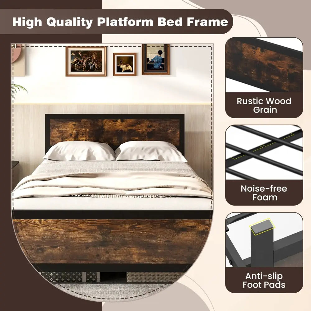 Metal Bed Frame with Headboard and Footboard-Full Size - Simple Bed Frame
