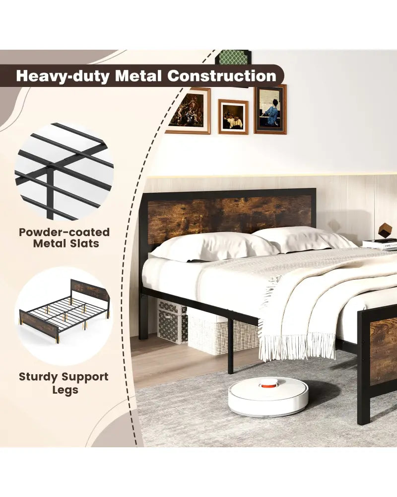 Metal Bed Frame with Headboard and Footboard-Full Size - Simple Bed Frame
