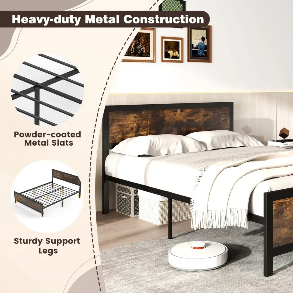 Metal Bed Frame with Headboard and Footboard-Full Size - Simple Bed Frame