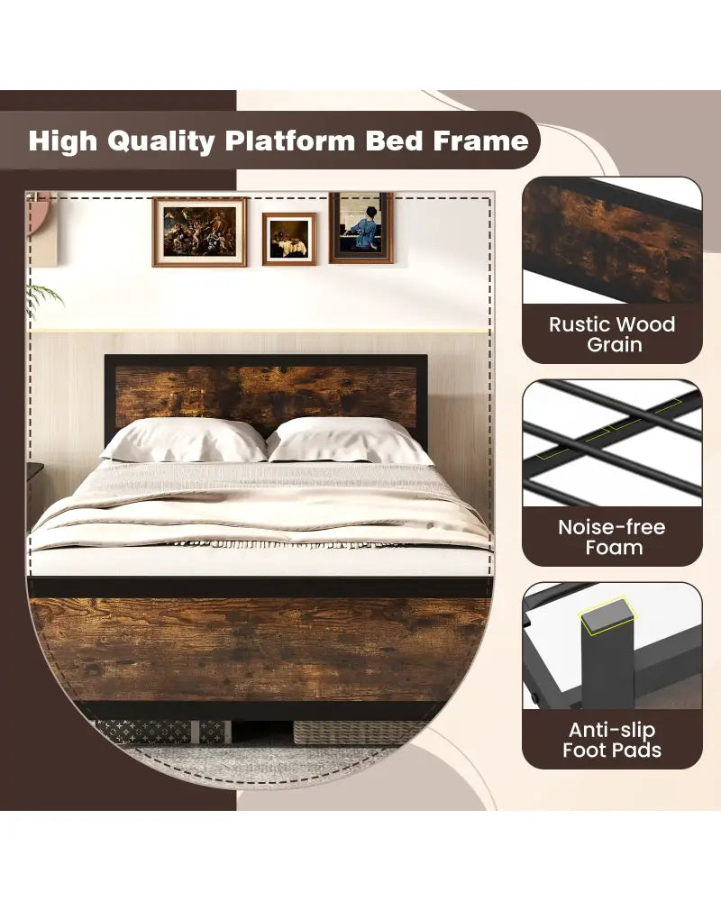 Metal Bed Frame with Headboard and Footboard-Full Size - Simple Bed Frame