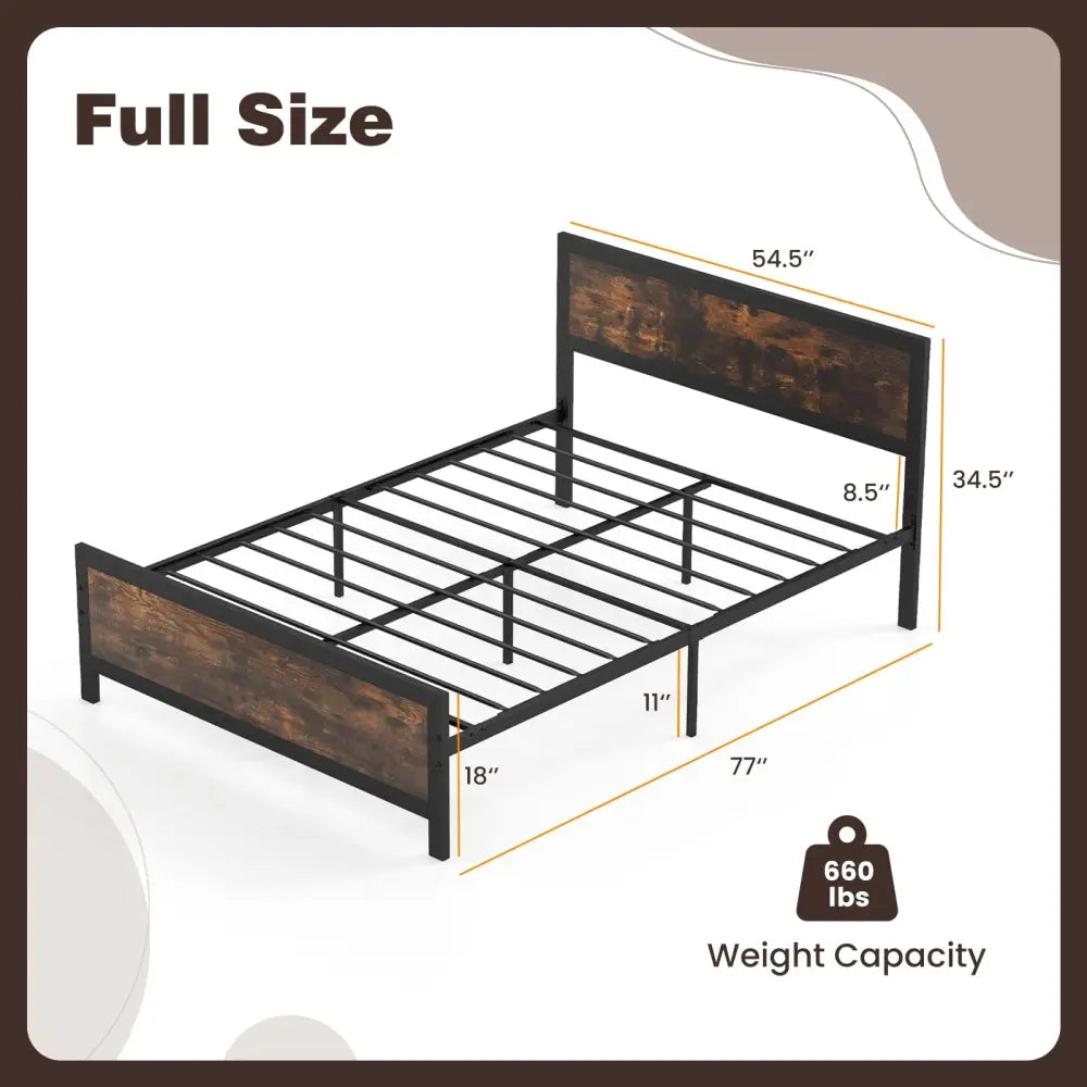 Metal Bed Frame with Headboard and Footboard-Full Size - Simple Bed Frame