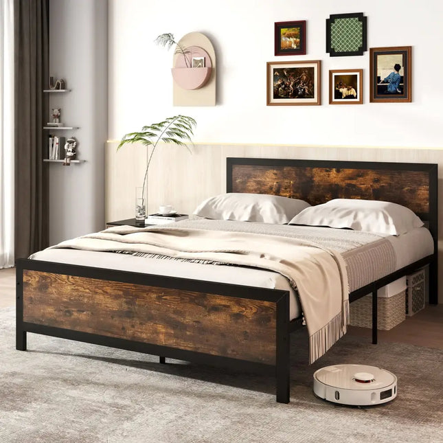 Metal Bed Frame with Headboard and Footboard-Queen Size - Simple Bed Frame