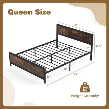 Metal Bed Frame with Headboard and Footboard-Queen Size - Simple Bed Frame