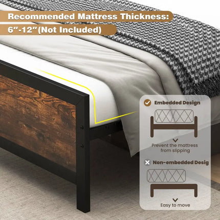 Metal Bed Frame with Headboard and Footboard-Queen Size - Simple Bed Frame