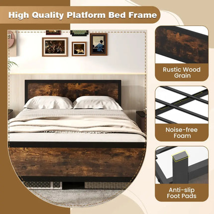 Metal Bed Frame with Headboard and Footboard-Queen Size - Simple Bed Frame