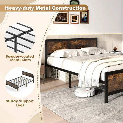 Metal Bed Frame with Headboard and Footboard-Queen Size - Simple Bed Frame