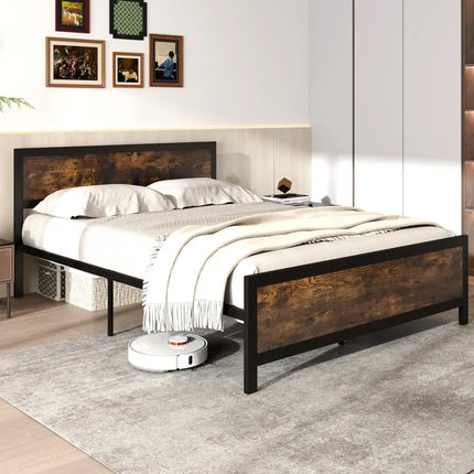 Metal Bed Frame with Headboard and Footboard-Queen Size - Simple Bed Frame