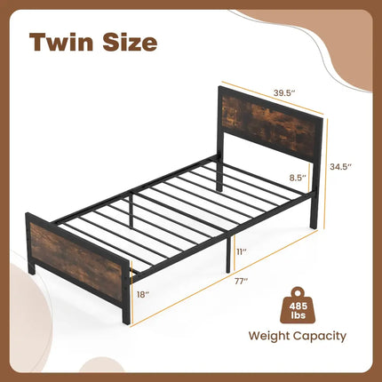 Metal Bed Frame with Headboard and Footboard-Twin Size - Simple Bed Frame