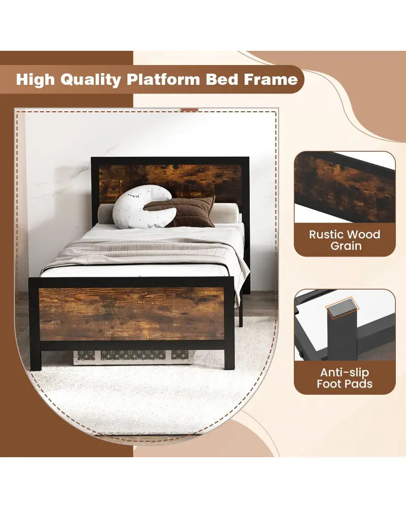 Metal Bed Frame with Headboard and Footboard-Twin Size - Simple Bed Frame
