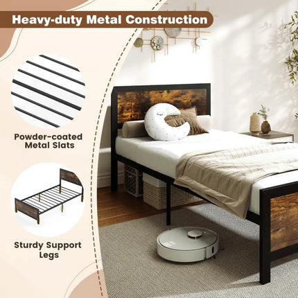 Metal Bed Frame with Headboard and Footboard-Twin Size - Simple Bed Frame