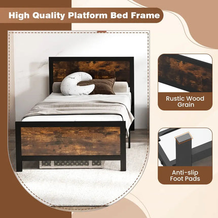 Metal Bed Frame with Headboard and Footboard-Twin Size - Simple Bed Frame