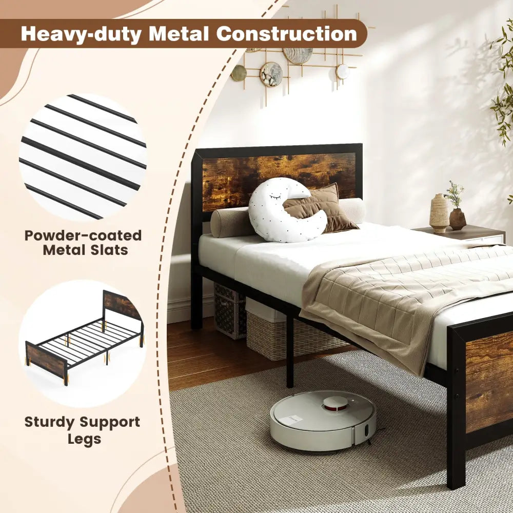 Metal Bed Frame with Headboard and Footboard-Twin Size - Simple Bed Frame