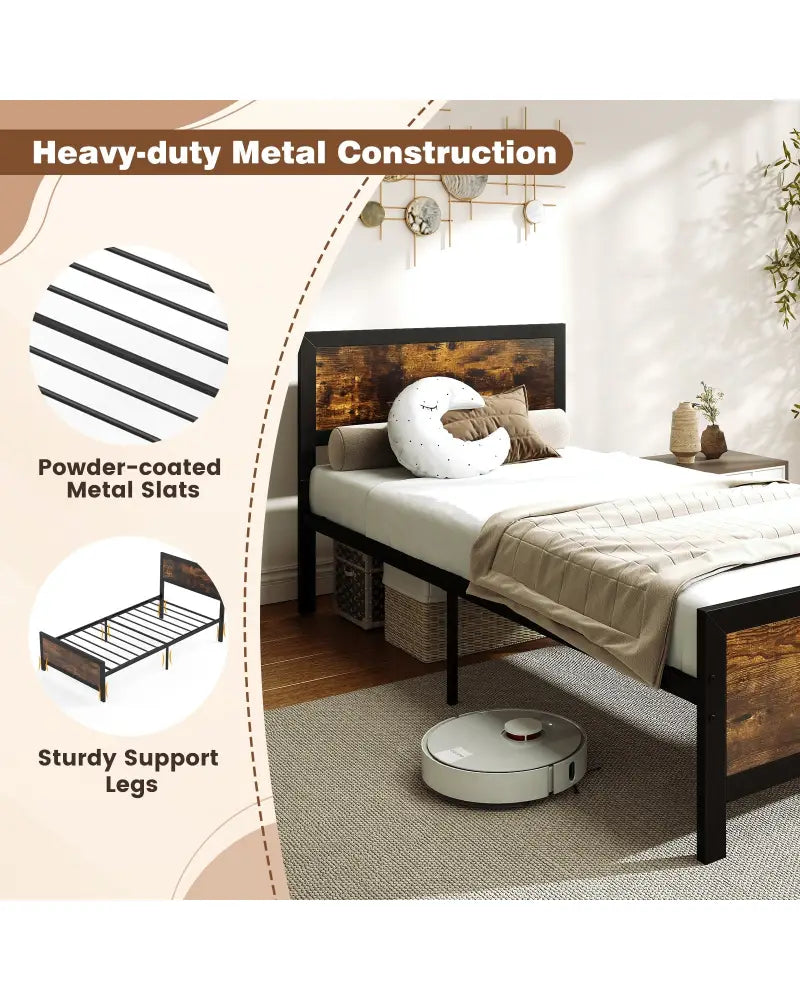 Metal Bed Frame with Headboard and Footboard-Twin Size - Simple Bed Frame