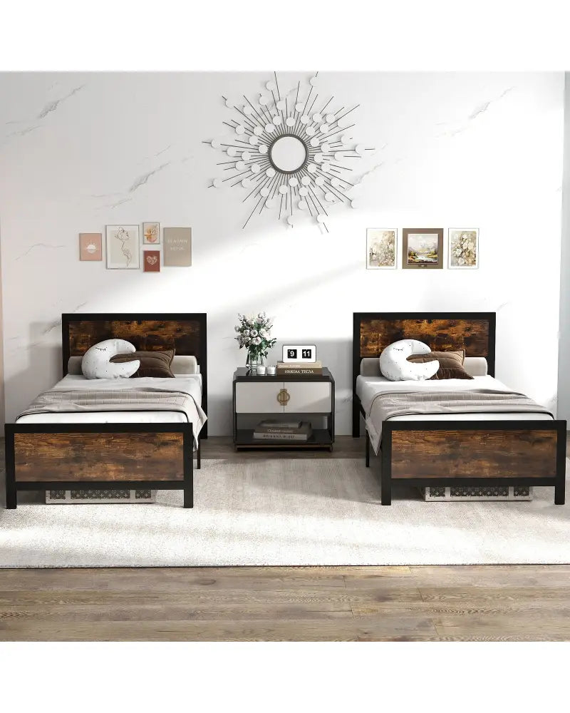 Metal Bed Frame with Headboard and Footboard-Twin Size - Simple Bed Frame