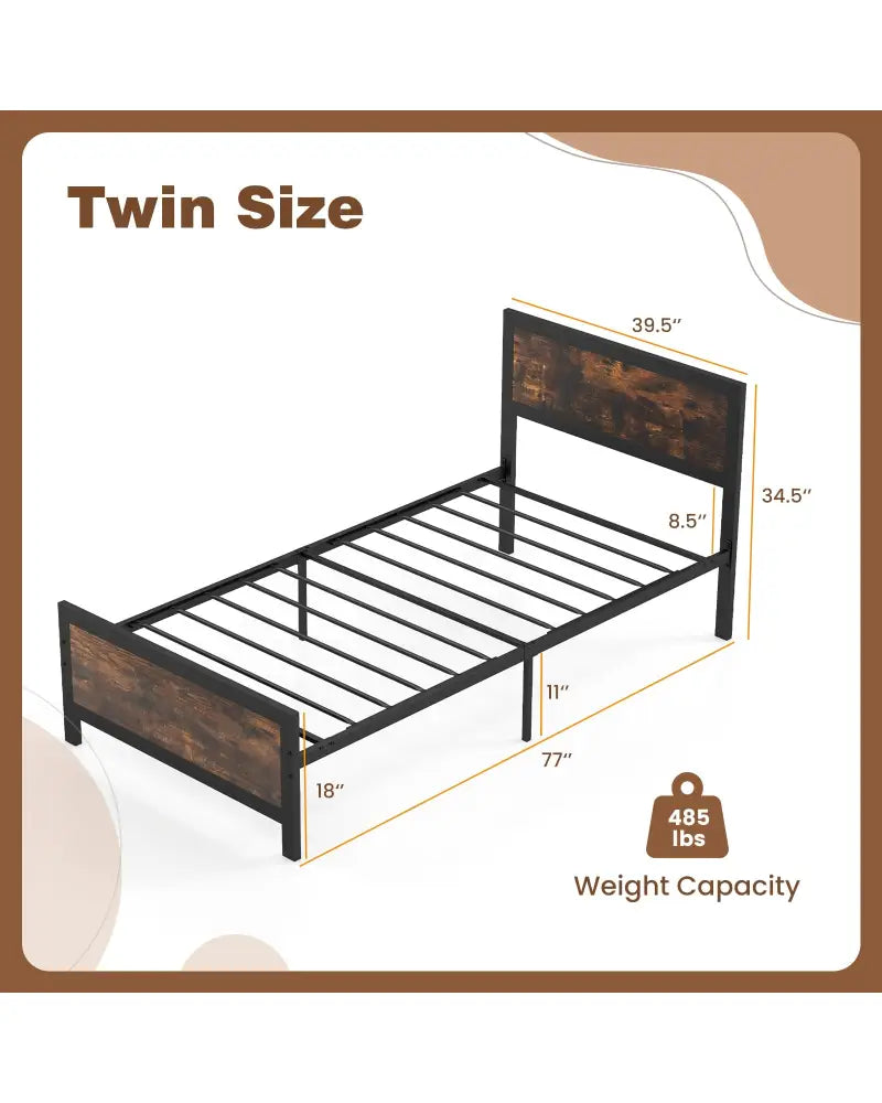 Metal Bed Frame with Headboard and Footboard-Twin Size - Simple Bed Frame
