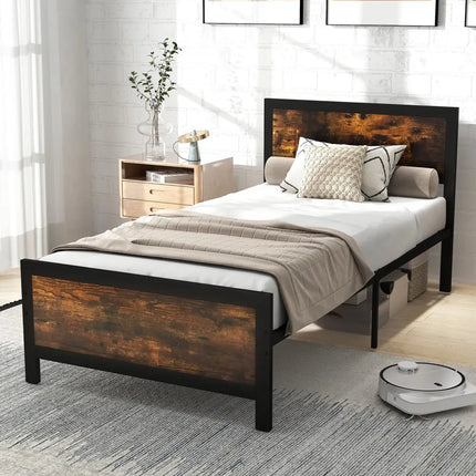 Metal Bed Frame with Headboard and Footboard-Twin Size - Simple Bed Frame