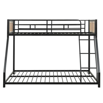 Metal Bunk Bed Twin Over Full with Full Length Safety Guardrail and Ramp Ladder-Black - Black - Toddler Beds