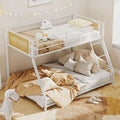 Metal Bunk Bed Twin Over Full with Full Length Safety Guardrail and Ramp Ladder-White - White - Toddler Beds