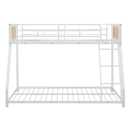 Metal Bunk Bed Twin Over Full with Full Length Safety Guardrail and Ramp Ladder-White - White - Toddler Beds