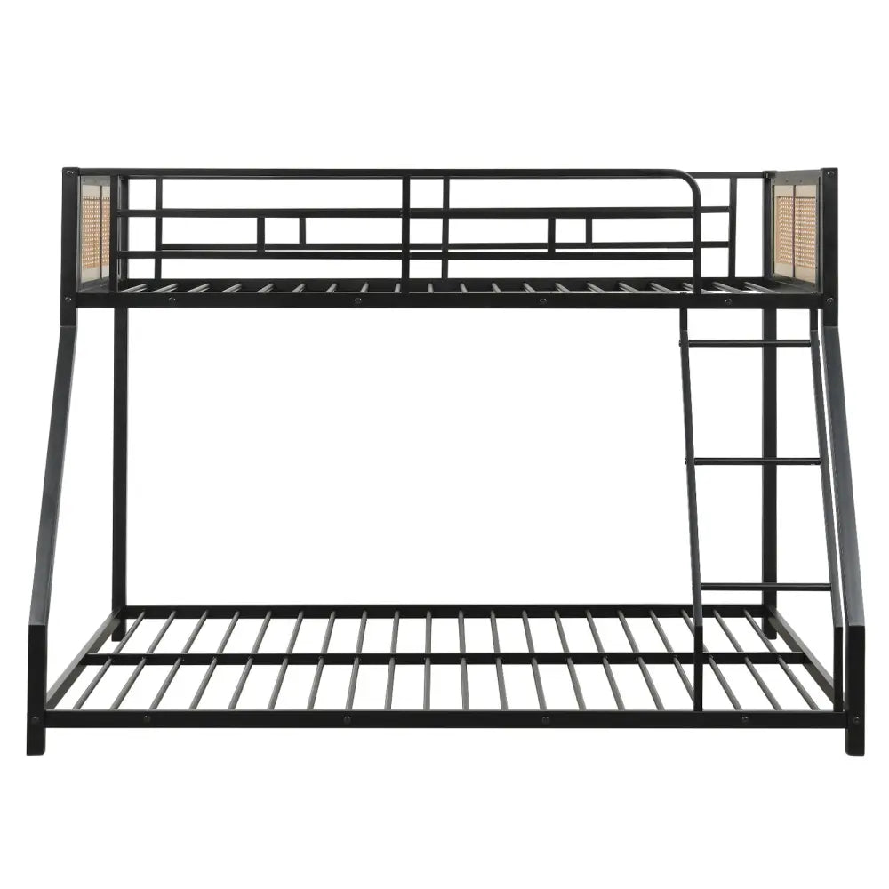 Metal Bunk Bed Twin Over Full with Full Length Safety Guardrail and Ramp Ladder-Black - Black - Toddler Beds