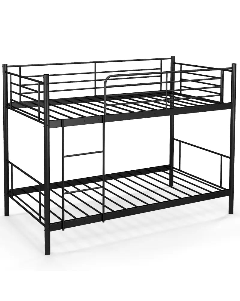 Metal Bunk Bed with Ladder and Full-length Guardrails-Black - Black - Bunk Bed Frame