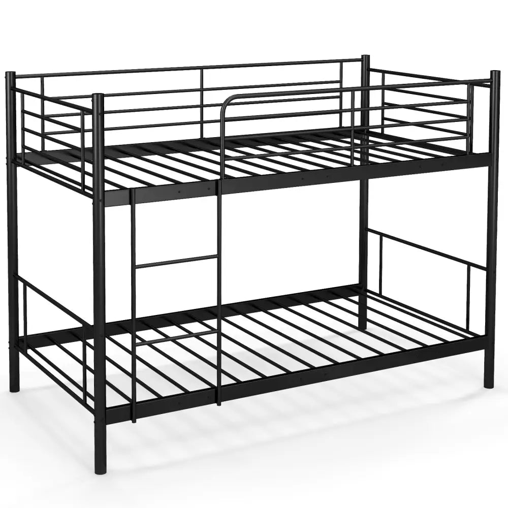 Metal Bunk Bed with Ladder and Full-length Guardrails-Black - Black - Bunk Bed Frame