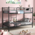 Metal Bunk Bed with Ladder and Full-length Guardrails-Black - Black - Bunk Bed Frame