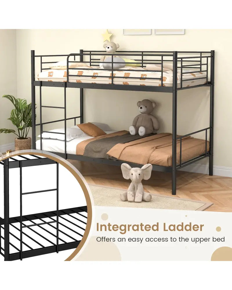 Metal Bunk Bed with Ladder and Full-length Guardrails-Black - Black - Bunk Bed Frame