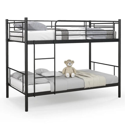 Metal Bunk Bed with Ladder and Full-length Guardrails-Black - Black - Bunk Bed Frame