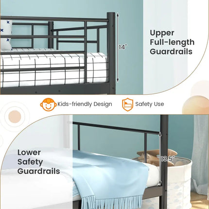Metal Bunk Bed with Ladder and Full-length Guardrails-Black - Black - Bunk Bed Frame