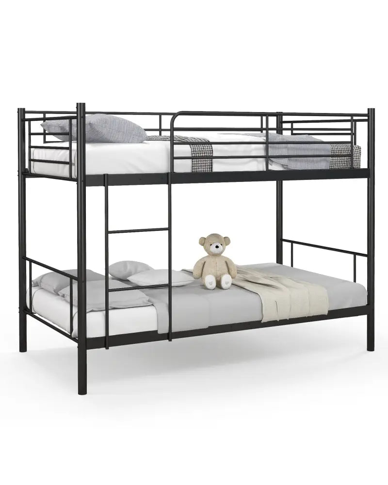 Metal Bunk Bed with Ladder and Full-length Guardrails-Black - Black - Bunk Bed Frame