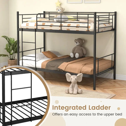 Metal Bunk Bed with Ladder and Full-length Guardrails-Black - Black - Bunk Bed Frame