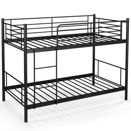 Metal Bunk Bed with Ladder and Full-length Guardrails-Black - Black - Bunk Bed Frame