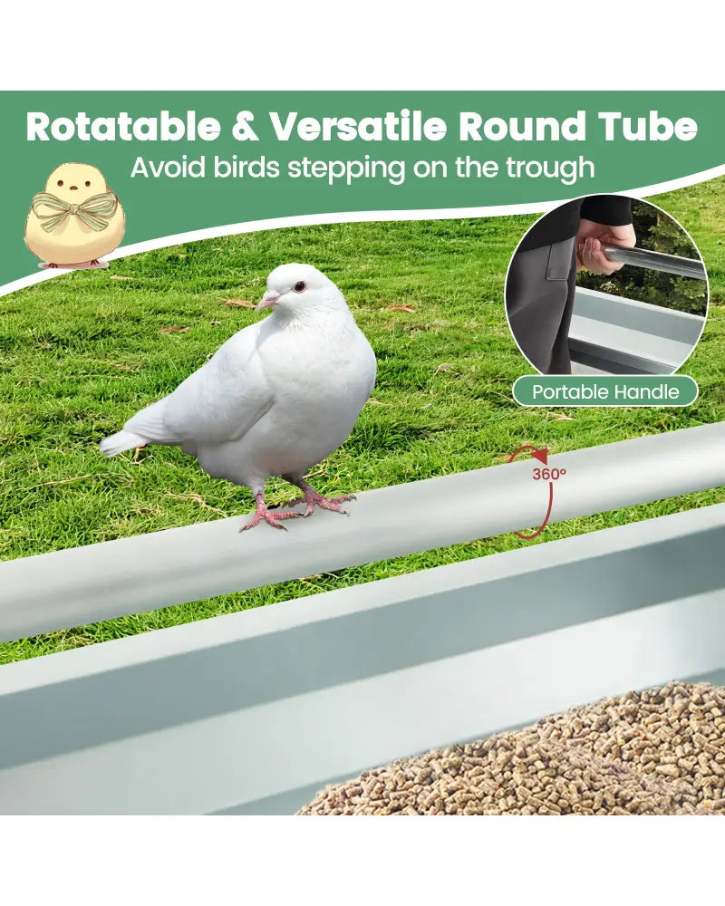 Metal Chicken Feeder Chicken Feeding Trough with Drainage Holes-Silver - Silver - Chicken Coops