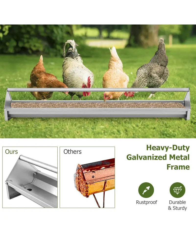 Metal Chicken Feeder Chicken Feeding Trough with Drainage Holes-Silver - Silver - Chicken Coops