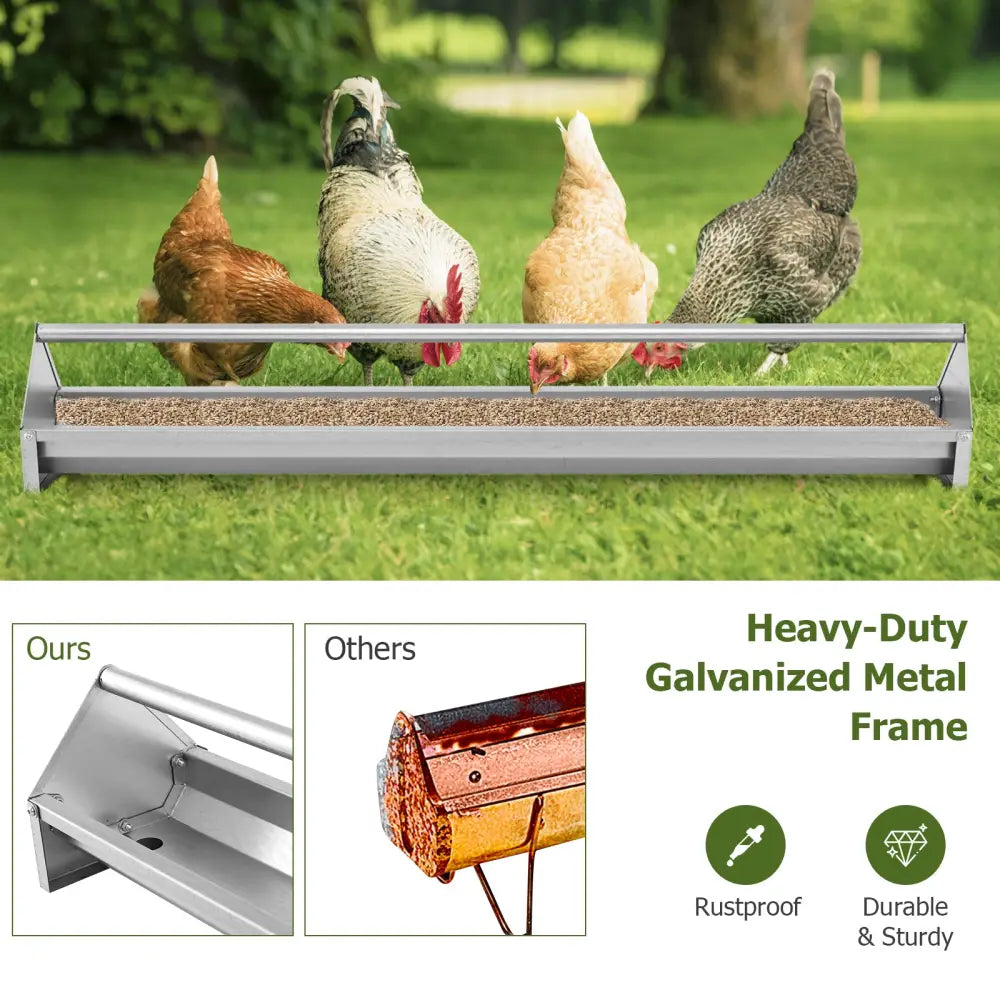 Metal Chicken Feeder Chicken Feeding Trough with Drainage Holes-Silver - Silver - Chicken Coops